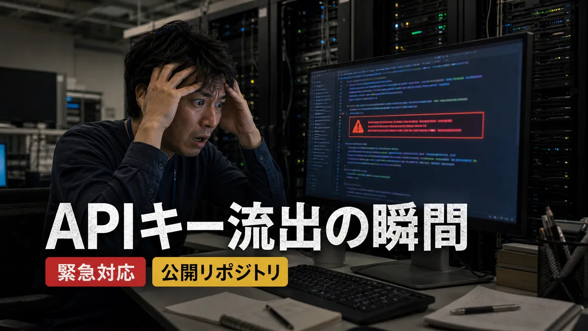 公開されたコードにAPIキーが残っていることに気づき、開発者が頭を抱える様子