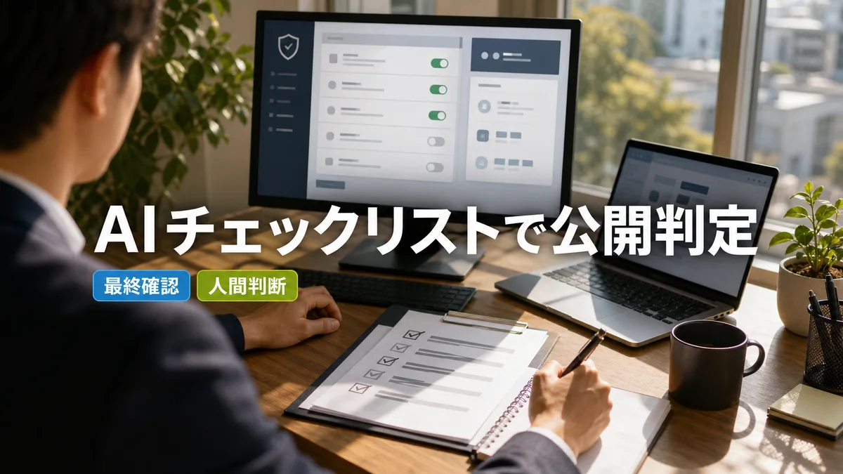 オフィスでセキュリティ設定画面を確認しながら最終承認を行う担当者