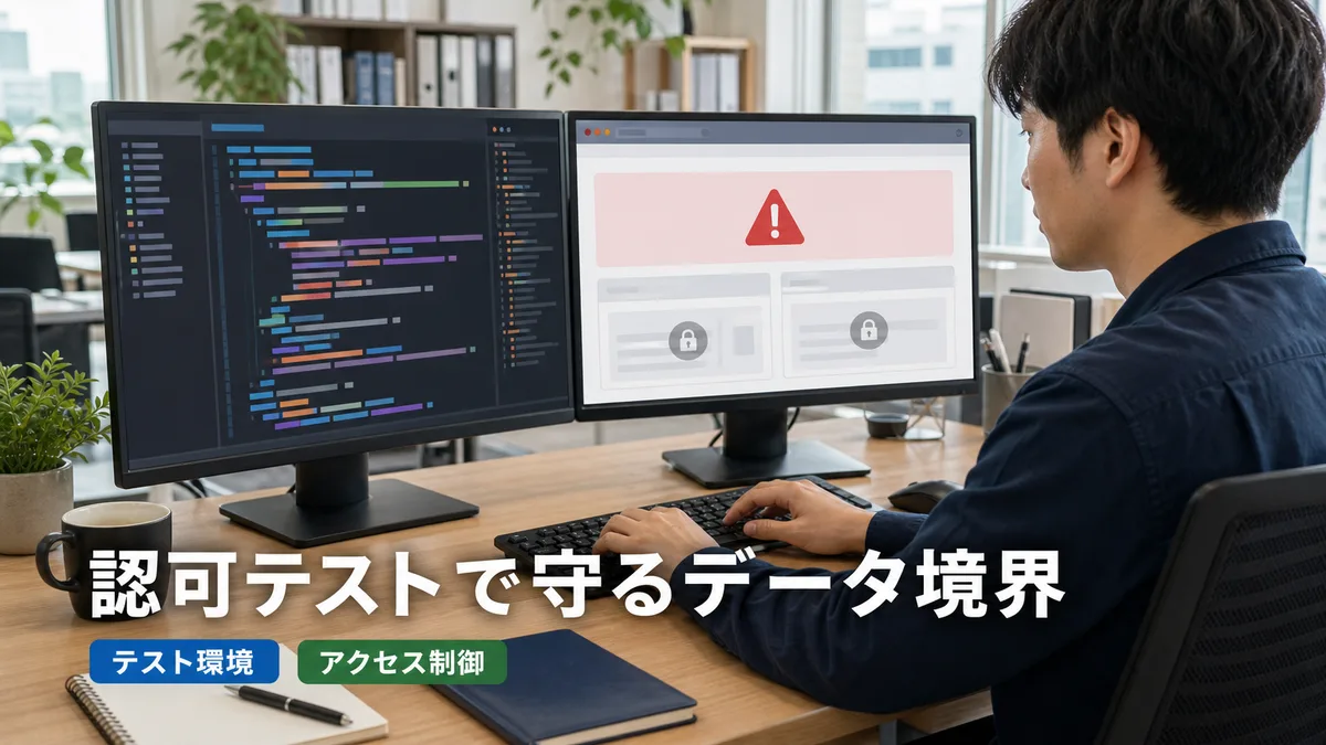 開発環境でテストアカウントを使いデータ参照制限が機能しているか検証するエンジニア