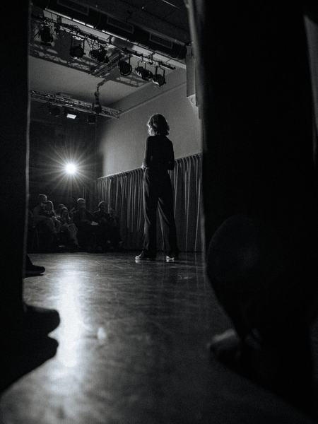 Art Code Hub — on stage (b/w)