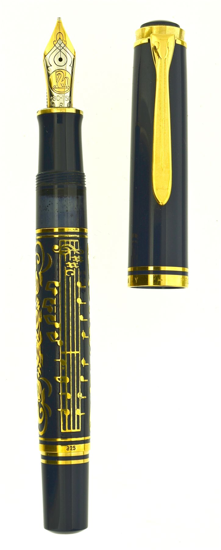 Stylo Plume PELIKAN M400 En Résine Bleue Striée - Plume En Or 18 Kts