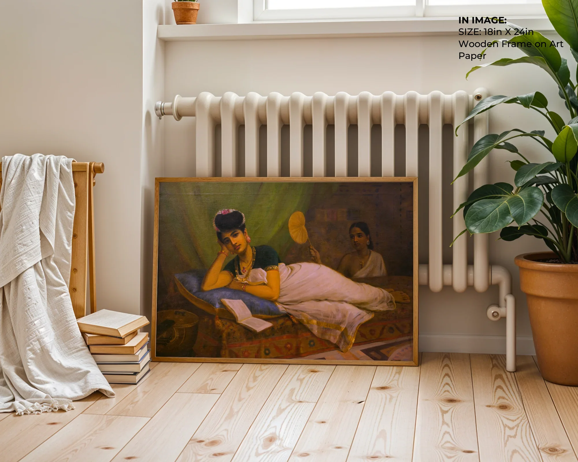 Reclining Woman – Ravi Varma Classic Art - Gallery Image 1