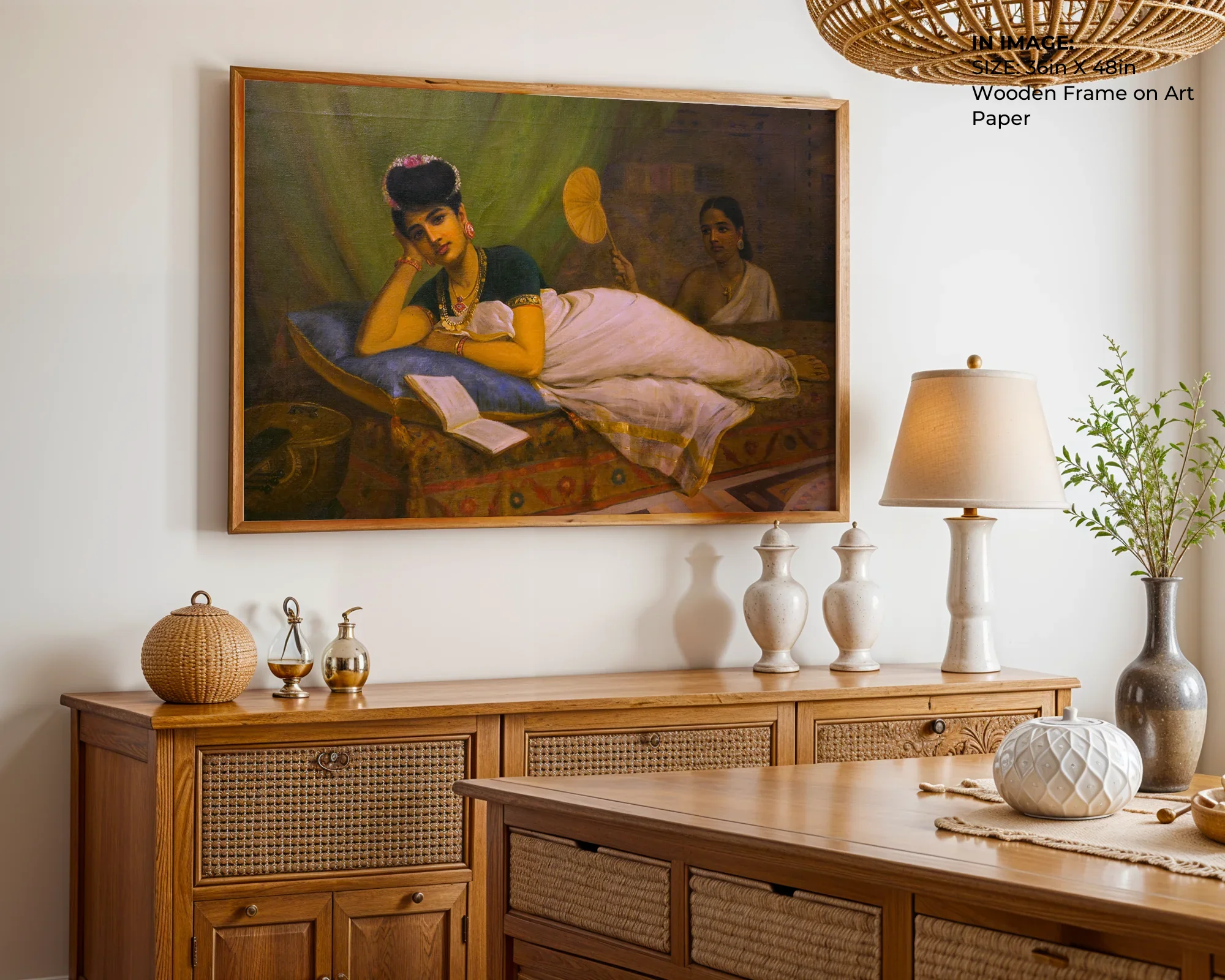 Reclining Woman – Ravi Varma Classic Art - Gallery Image 2