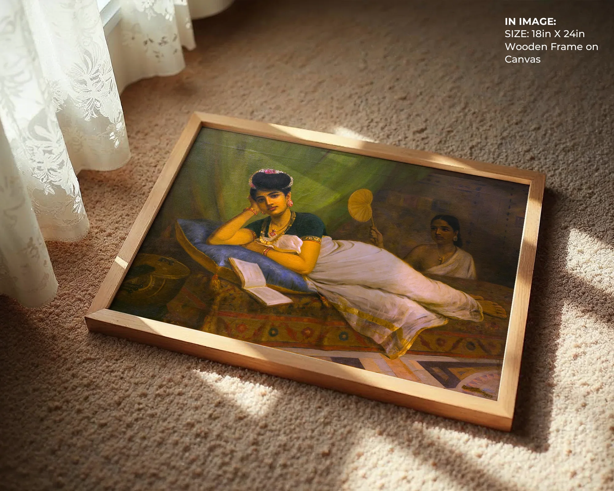 Reclining Woman – Ravi Varma Classic Art - Gallery Image 3