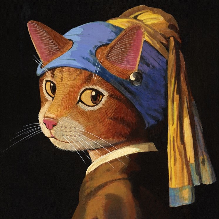 絵画。原画【猫ちゃんは緑のブドウとジュースに恋をした】 絵画。原画【猫ちゃんは緑のブドウとジュースに恋をした】