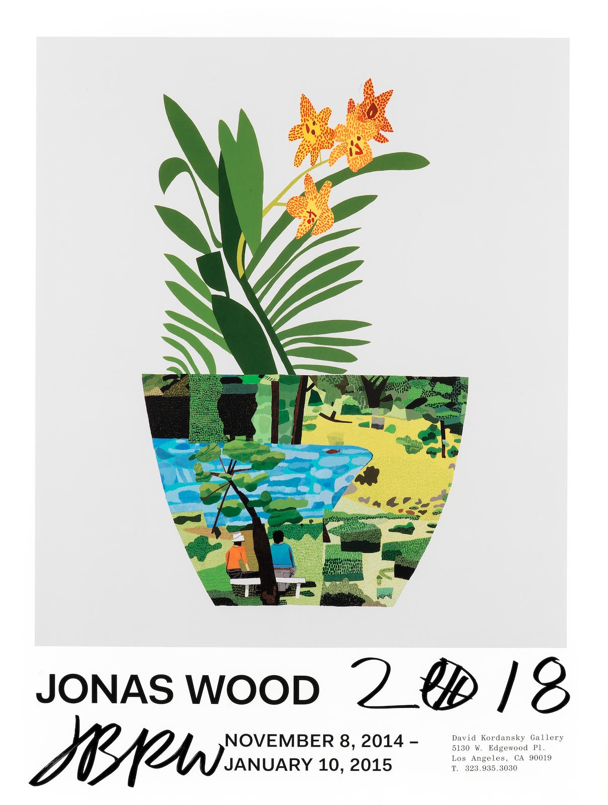 Landscape Pot with Yellow Orchid Poster