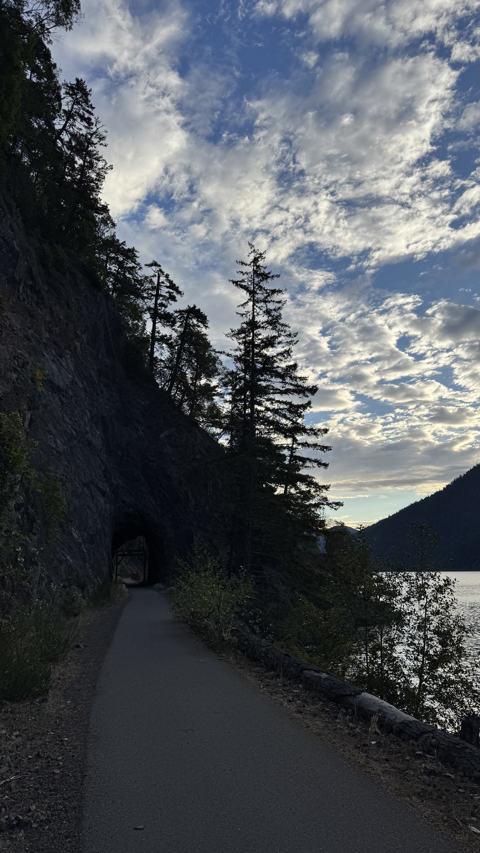 Sunrise on a paved lakeside bikepath