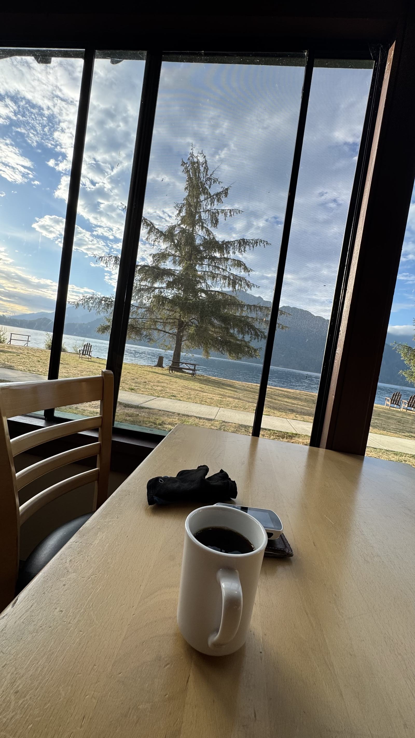 Coffee served at a lakeside cafe