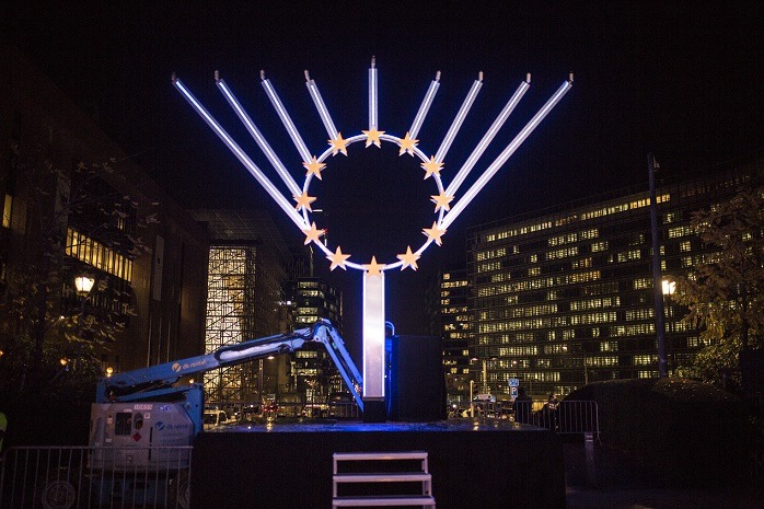 Belgium&#8217;s largest menorah lights up the EU headquarter for Chanukah