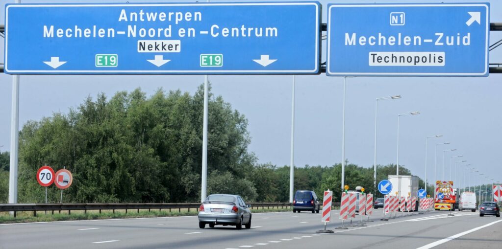 Road works on E19 motorway in Mechelen in late June and early July