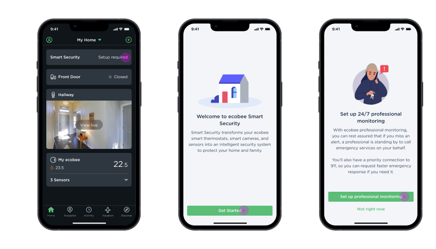 ecobee Smart Security and 24/7 Professional Monitoring set up