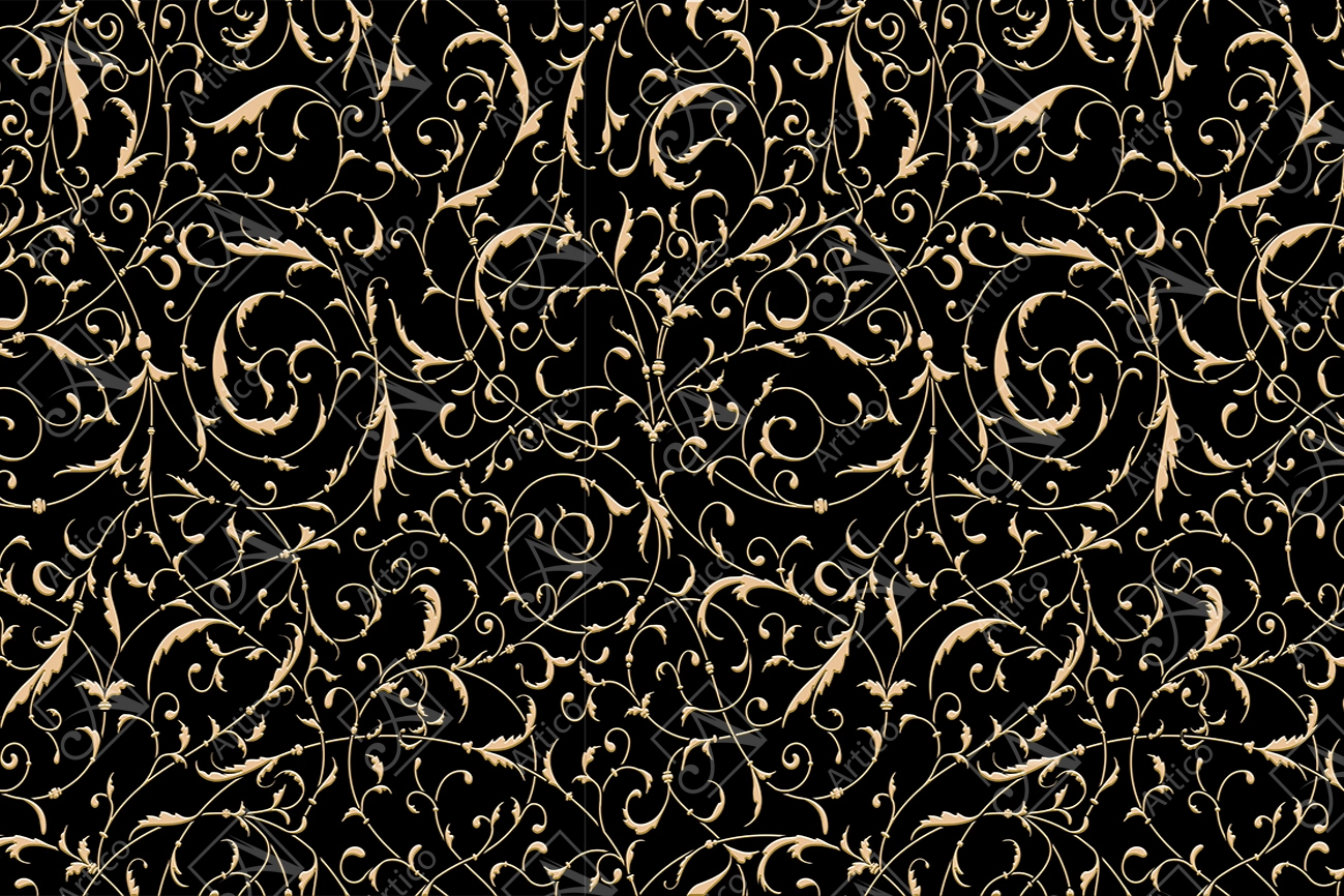 Artico-0028 Articoo - Black background wallpaper with golden elements for the living room. - Articoo_378574
