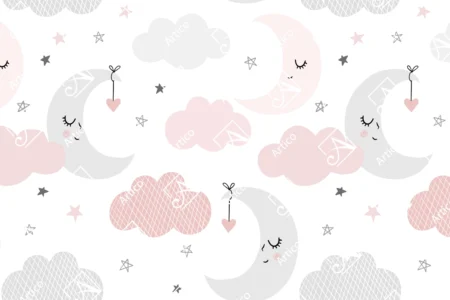 Articoo - Wallpaper Design Sleeping Moon, Hearts, Stars and Clouds - Articoo_955873
