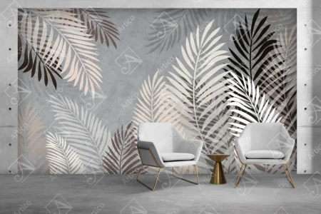 Articoo - Illustrations Wallpaper Black and White Palm Leaves With Gray Background - Articoo_251261