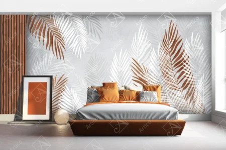 Articoo - Illustrations Wallpaper Brown and White Palm Leaves With Gray Background - Articoo_483867
