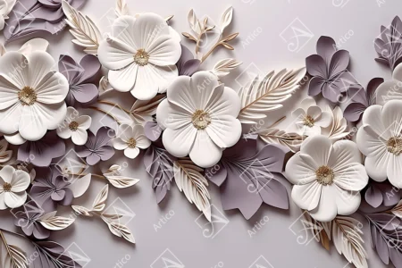 Articoo - Wallpaper Design Magnolia Flower in Purple and White for Bedroom - Articoo_975729