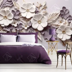 Articoo - Wallpaper Design Magnolia Flower in Purple and White for Bedroom - Articoo_975729