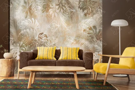 Articoo - Wallpaper Monstera Plant in Tropical Forest White and Brown Color - Articoo_166955