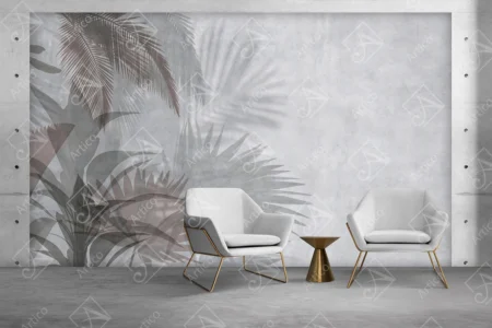 Articoo - Wallpaper Design Tropical Gray Trees and Leaves in Foggy Forest - Articoo_448333