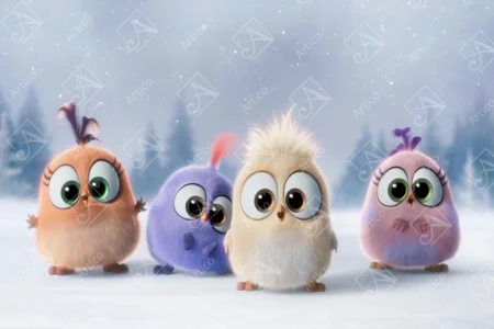 Articoo - Four Cute Birds With Trees in the Background in Winter - Articoo_864127