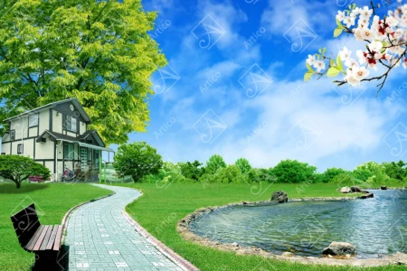 Articoo - Landscape of a house overlooking a garden, trees - Articoo_354728