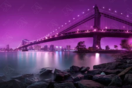 Articoo - Background, purple night view of New York Brooklyn Bridge - Articoo_696147
