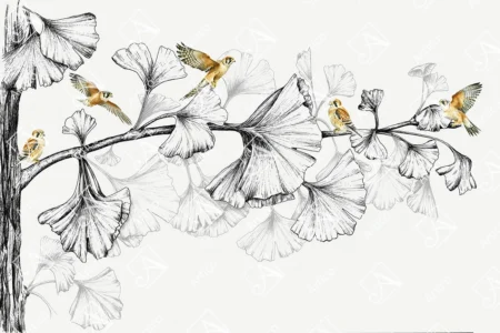 Articoo - Ginkgo Biloba Tree Branches With Artistic Lines and Falcon - Articoo_169483