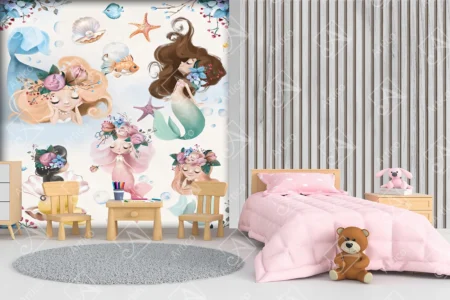 Articoo - 3D Wallpaper Watercolor Mermaid Pearl Starfish for Kids Girls Room - Articoo_487297