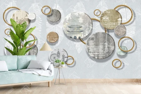 Articoo - 3D Wallpaper of Cities in Solid Geometric Circles For Living - Articoo_714951