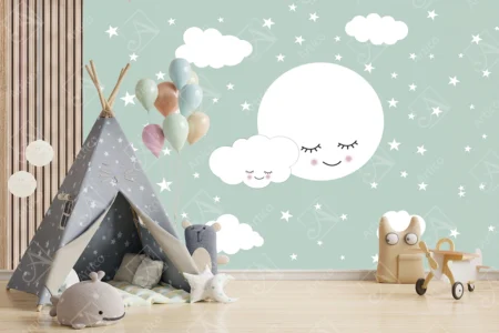 Articoo - 3D Wallpaper of Cute Moon Sleeping With Small Cloud - Articoo_885459