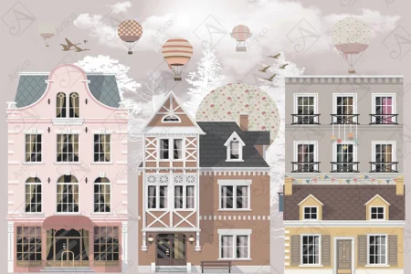 Articoo - 3D Wallpaper Buildings and Balloons Graphic Design for Kids Rooms - Articoo_327717