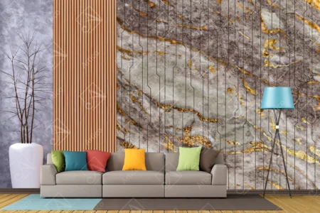 Articoo - Wallpaper 3D Grey Marble with Gold Effect and Lines Wood - Articoo_765478