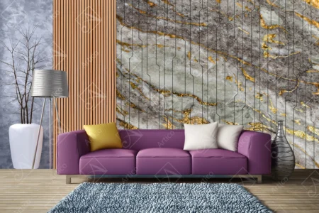 Articoo - Wallpaper 3D Grey Marble with Gold Effect and Lines Wood - Articoo_765478