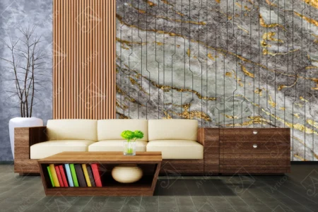 Articoo - Wallpaper 3D Grey Marble with Gold Effect and Lines Wood - Articoo_765478