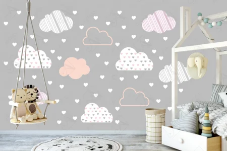 Articoo - 3D Wallpaper Cute Clouds with Little Hearts for Kids Room - Articoo_811739