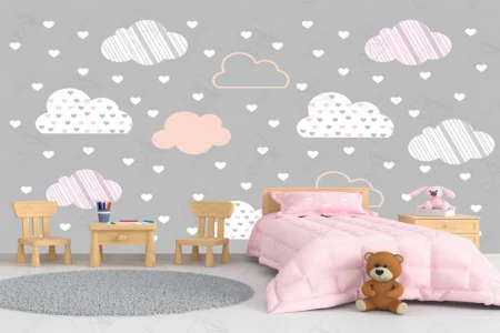 Articoo - 3D Wallpaper Cute Clouds with Little Hearts for Kids Room - Articoo_811739