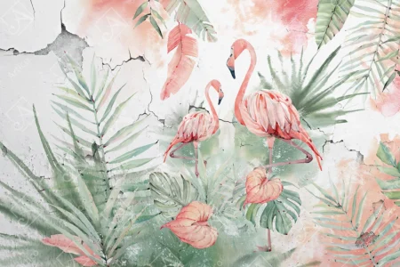 Articoo - 3D Wallpaper Old Broken Wall Tropical Forest and Swan - Articoo_338467