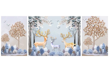 Articoo - 3D painting of trees with birds and deer for home - Articoo_691289