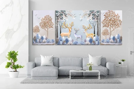 Articoo - 3D painting of trees with birds and deer for home - Articoo_691289