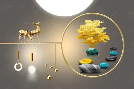 Articoo - 3D Wallpaper Deer With Colorful Stones and Golden Tree For - Articoo_451412