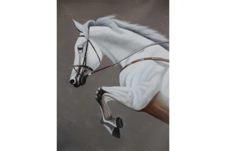 Articoo - Classic oil painting white horse jumping with smooth skin. Beautiful - Articoo_766578