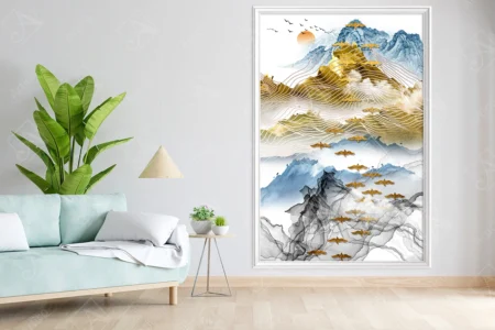 Articoo - Abstract Wall Art Gold and Blue Mountains with Waves - Articoo_836963