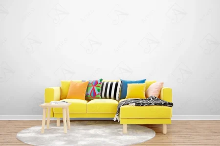 Articoo - Interior design of a living room with a yellow sofa and a gray wall - Articoo_669611