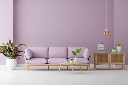 Articoo - Interior design of a living room in purple with a sofa, a bookcase - Articoo_638247