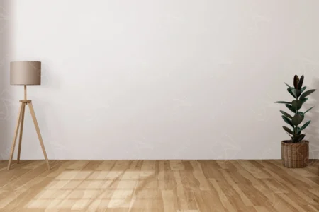 Articoo - Interior design of an empty room with a gray wall, a plant vase and a lampshade - Articoo_775298