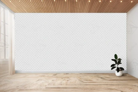 Articoo - Interior design of an empty room with a black wall and a window, with a wooden floor and ceiling - Articoo_352891