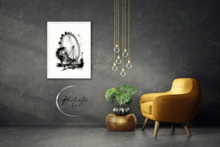 Articoo - Black room interior design with yellow chair, small golden table, monstera vase and lamps - Articoo_131457