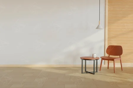 Articoo - Interior design of an empty room with a chair and a table with a hanging lamp - Articoo_365812