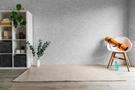 Articoo - Interior design of a youth room with a gray concrete wall, a library, a chair - Articoo_355921