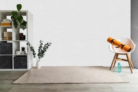 Articoo - Interior design of a youth room with a gray concrete wall, a library, a chair - Articoo_355921